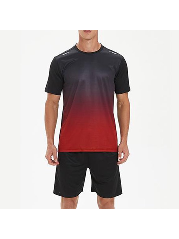 Ombre Gradient Crew Neck Tee And Elastic Waist Shorts Two Piece Athletic Set For Men Red S Gift