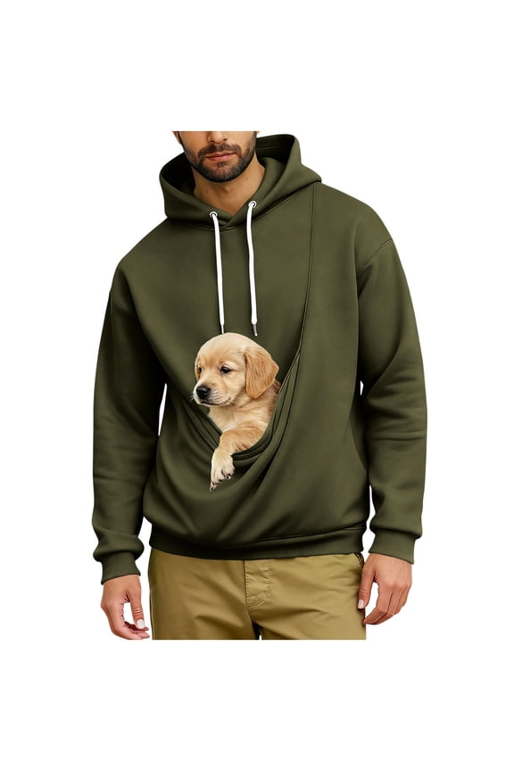 Pet Carrier Hoodie Long-Sleeve for Men with Cotton Fabric Solid Color Drawstring Dogs Cats Pockets Army Green XXXXXL Gift