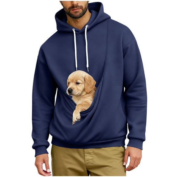 Ceisia Pet Carrier Hoodie Long-Sleeve for Men with Cotton Fabric Solid Color Drawstring Dogs Cats Pockets Navy XXXXL Gift