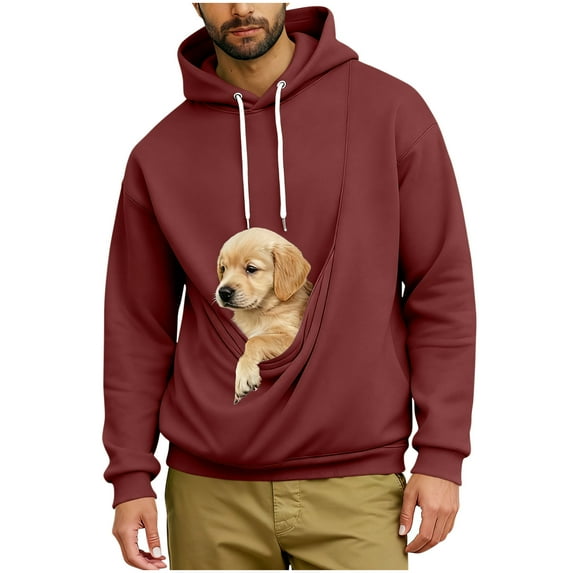 Ceisia Pet Carrier Hoodie Long-Sleeve for Men with Cotton Fabric Solid Color Drawstring Dogs Cats Pockets Wine XXXXXL Gift