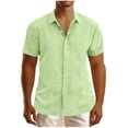 thumbnail image 1 of Ceisia Pure Linen Notch Lapel Button Down Short Sleeve Shirts Solid Casual Summer Mens Dress Shirts Green S Gift, 1 of 5
