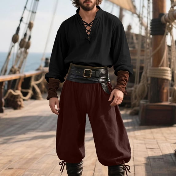 Ceisia Renaissance Medieval For Men Lace Up Shirt Drawstring Cuffed Pants Halloween Pirate Outfit Halloween Gift