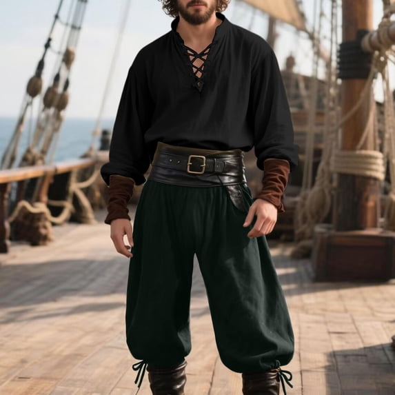 Ceisia Renaissance Medieval For Men Lace Up Shirt Drawstring Cuffed Pants Halloween Pirate Outfit Halloween Gift