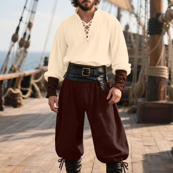 Ceisia Renaissance Medieval For Men Lace Up Shirt Drawstring Cuffed Pants Halloween Pirate Outfit Halloween Gift