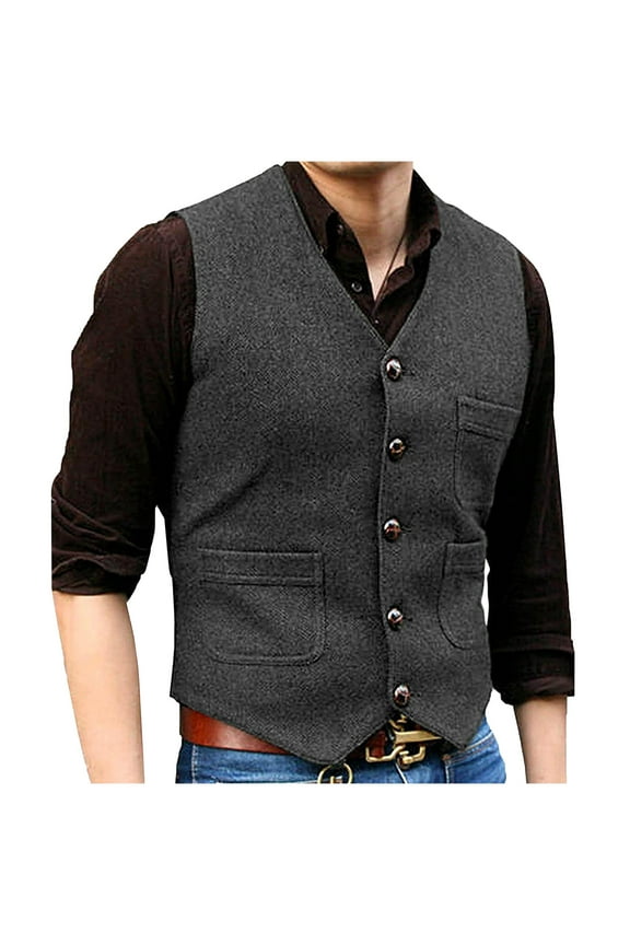 Slim Fit Men's V-Neck Multi-Pocket Vintage Waistcoat Gift