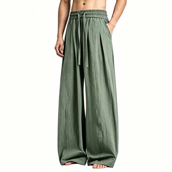 Ceisia Solid Linen Blend Drawstring Waist Harem Pants Side Pockets Relax Fit Daily Casual Trousers For Men Green XL Gift