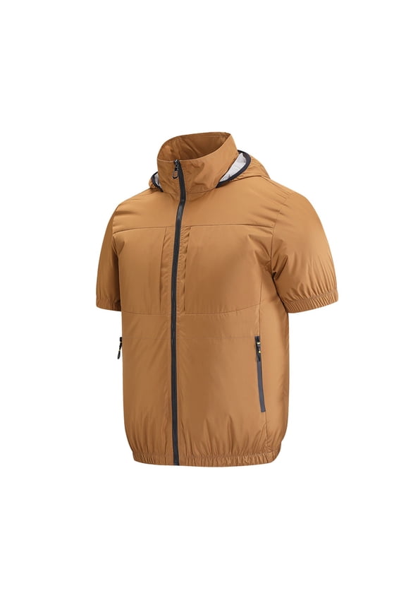 Summer Short Sleeve Hooded Camouflage Workwear Top Casual Fishing Top Brown Gifts for Father 2X