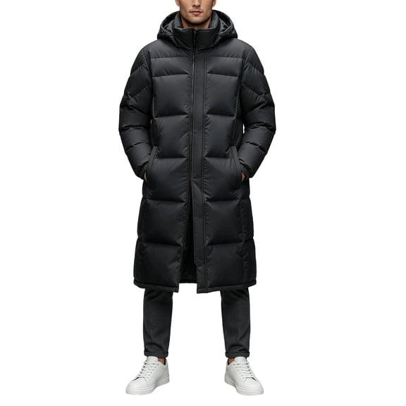 Ceisia Unisex Long Length Winter Puffer Coat Oversized Knee‑Length Thickened Warm Outerwear Black XL Gift
