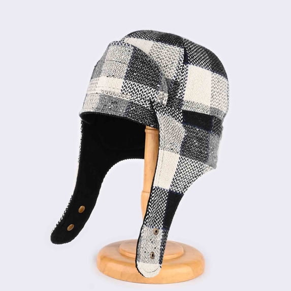 Ceisia Unisex Plaid Fleece Trapper Hat Ear Flaps Winter Warm Cold Weather Windproof Aviator Hat White Free Size Gift