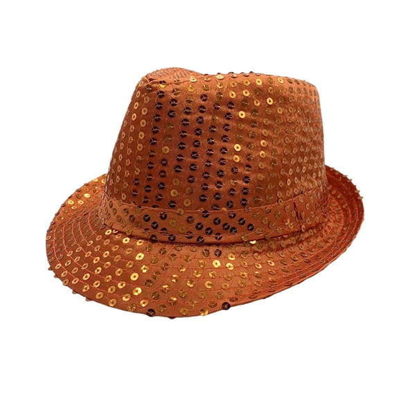 Ceisia Unisex Sequin Fedora Hat Glitter Short Brim Party Costume Hat For Stage Performance Holiday Orange L Gift