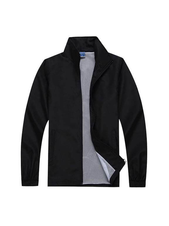 Unisex Stand Collar Full Zip Lightweight Windbreaker Mesh Lined Casual Outdoor Jacket Multiple Solid Colors (Black S) Gift
