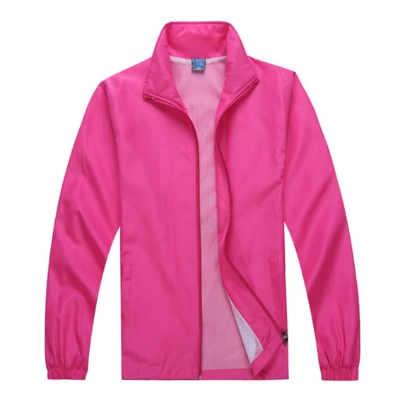 Ceisia Unisex Stand Collar Full Zip Lightweight Windbreaker Mesh Lined Casual Outdoor Jacket Multiple Solid Colors (Hot Pink XXL) Gift