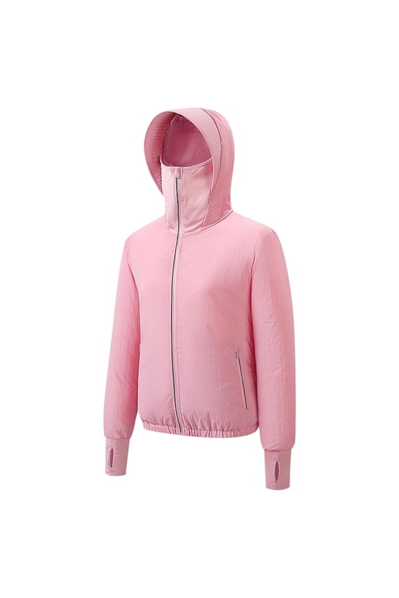 Unisex Sun Protection Cooling Hooded Jacket Long Sleeve Full Zip Breathable Heat Resistant Outdoor Work Casual Outerwear (Pink S) Father's Day Gift
