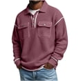 thumbnail image 1 of Ceisia Waffle Knit Tops Lightweight Polo Shirts for Men Long Sleeve Two Bottons Collar Sweaters with Flap Pockets Red L Gift, 1 of 5