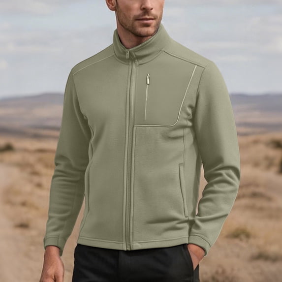 Ceisia Warm Stretchy Men's Slim Fit Stand-Collar Zip-Up Fleece Jacket Gift