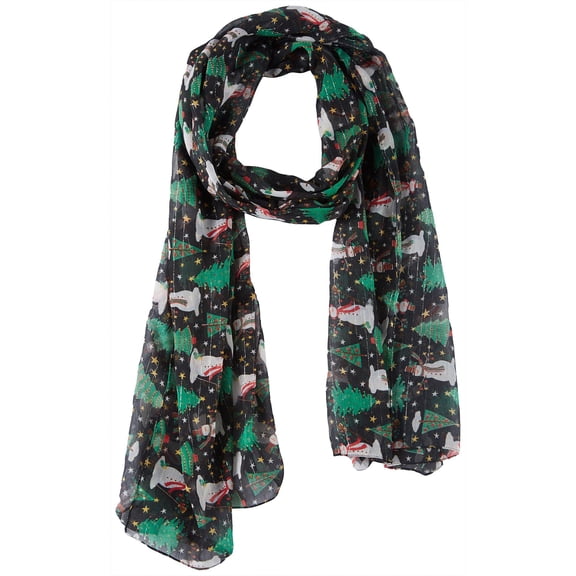Cejon Accessories Womens Christmas Tree & Snowmen Scarf One Size Black multi