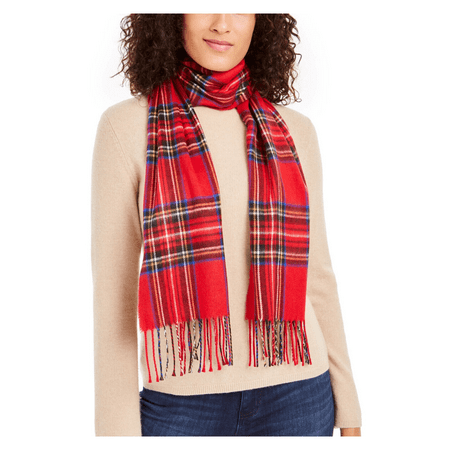 Cejon Classic Plaid Fringe Italian Scarf,Red
