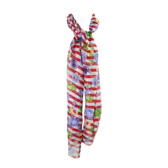 Cejon Red Blue Floral Striped Wrap OS