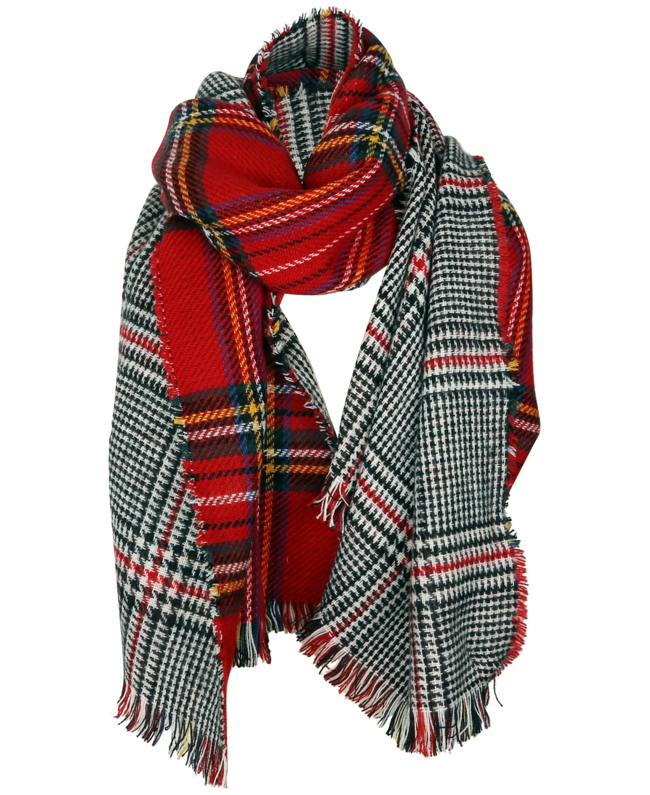 Cejon Scholaraly Double-Plaid Reversible Blanket Scarf, Red - Walmart.com