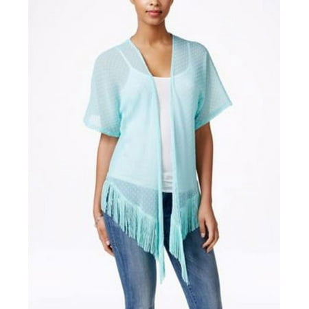 Cejon Solid Swiss Dot Fringe Cover Up, Aqua