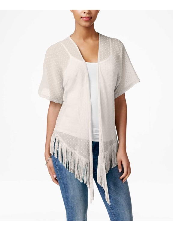 Solid Swiss Dot Fringe Cover Up (One Size, White)