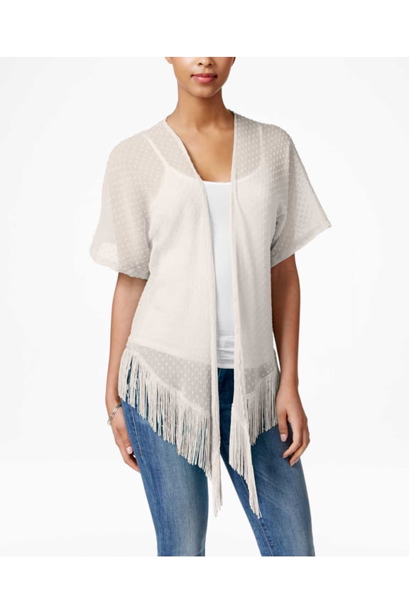 Solid Swiss Dot Fringe Cover Up (One Size, White)