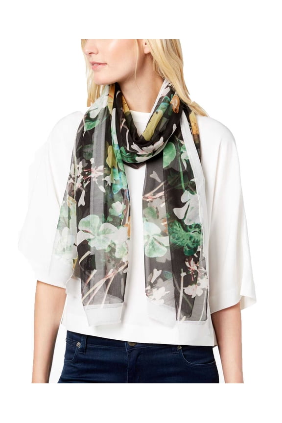 Cejon | Summer Clover Oversized Chiffon Scarf | Black | Size OSFA