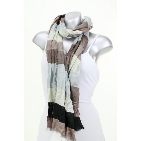 Cejon Taupe Striped Frayed Woven Scarf