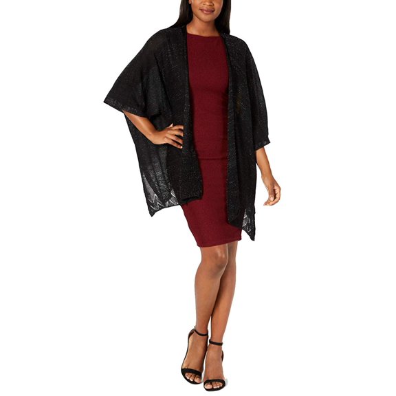 Cejon Women's Metallic Pointelle-Border Evening Wrap (Black, One Size)