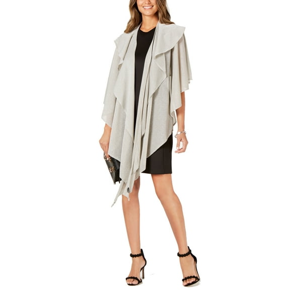 Cejon Women's Shawl Double-Draped Sparkle-Knit Wrap, Metallic Silver