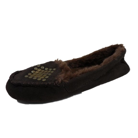 Cejon Womens Brown Studded Moccasin Slippers Large (9-10)