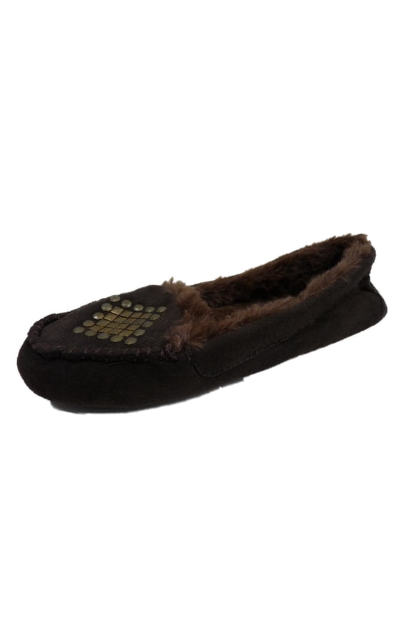 Womens Brown Studded Moccasin Slippers Large (9-10)