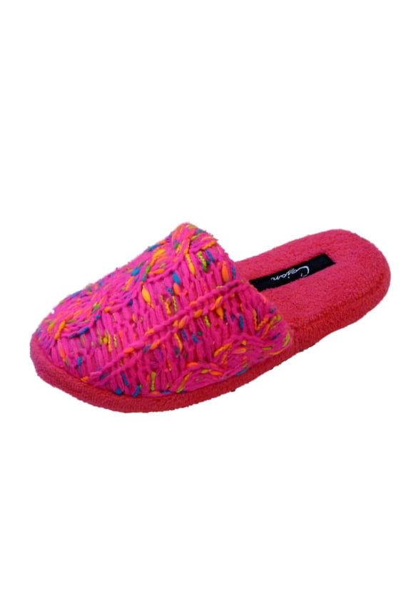 Womens Pink & Neon Yarn & Velvet Slippers Scuffs Large (9-10)