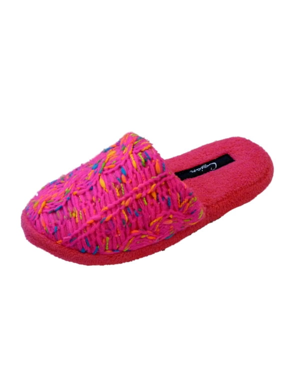 Womens Pink & Neon Yarn & Velvet Slippers Scuffs Small (5-6)