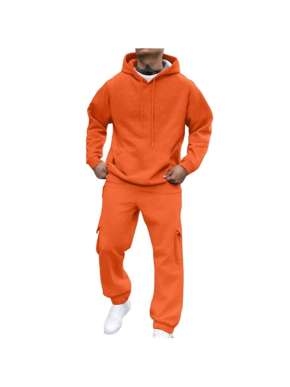 2 PC Sweatsuit Sets for Men Solid Pullover Hoodie and Cargo Jogger Pants with Pockets Athletic Tracksuit, S-3XL