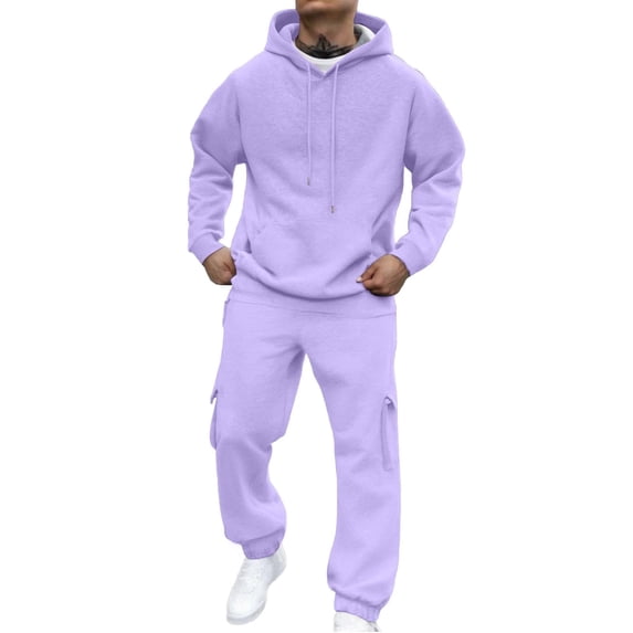 Cekizud 2 PC Sweatsuit Sets for Men Solid Pullover Hoodie and Cargo Jogger Pants with Pockets Athletic Tracksuit, S-3XL