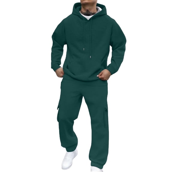 Cekizud 2 PC Sweatsuit Sets for Men Solid Pullover Hoodie and Cargo Jogger Pants with Pockets Athletic Tracksuit, S-3XL