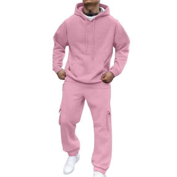 Cekizud 2 PC Sweatsuit Sets for Men Solid Pullover Hoodie and Cargo Jogger Pants with Pockets Athletic Tracksuit, S-3XL