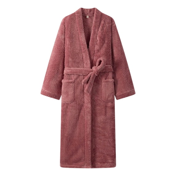 Cekizud Bathrobe for Women Thick Fleece Water Absorbent Wrap Belt Long Sleeve Robe