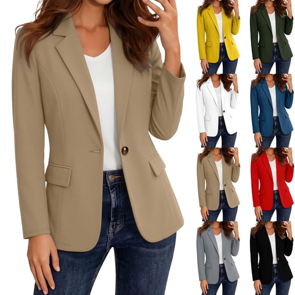 Cekizud Blazers for Women Business Casual Long Sleeve Lapel Suit Jacket Work Blazer with Pockets,Sizes S-2XL