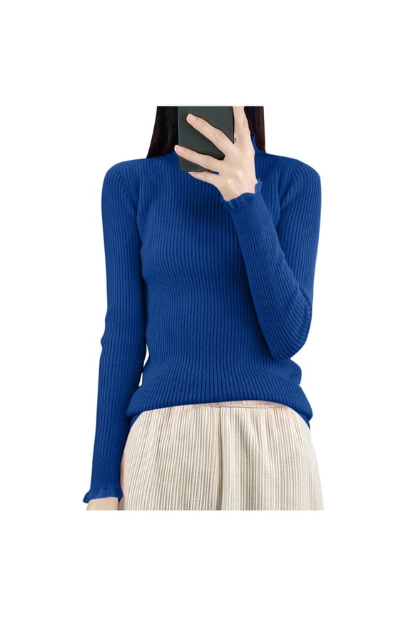 Blouses for Women Solid Mock Neck Long Sleeve Base Layer Knit Pullover Sweater Top, Sizes S-2XL