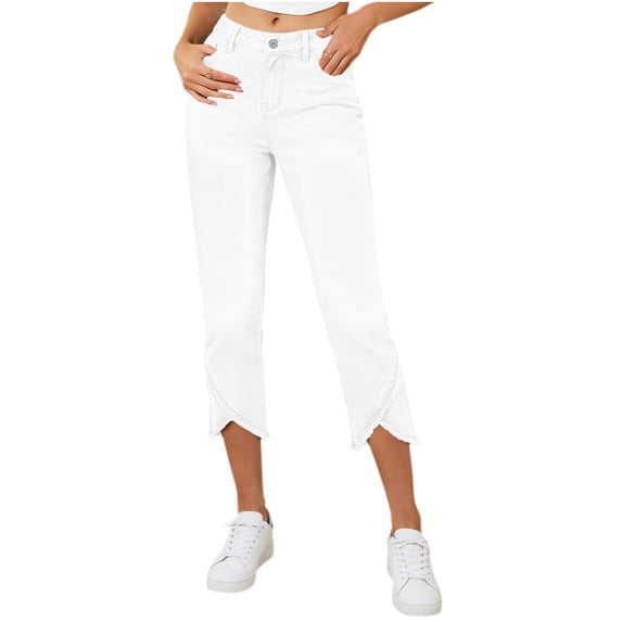 Cekizud Capri Jeans for Women High Waisted Stretchy Skinny Cropped Pants with Pockets,Sizes S-2XL