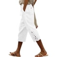 thumbnail image 1 of Cekizud Capri Pants for Women Linen Blend Drawstring Waist Relaxed Fit Cropped Pants,Sizes S-2XL, 1 of 6