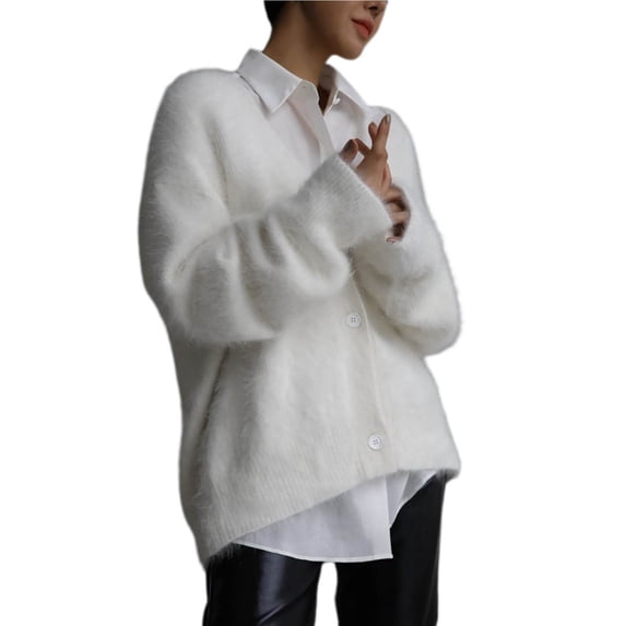 Cekizud Cardigan Sweaters for Women V‑Neck Button Down Loose Knitted Fall Outerwear Tops, S-L