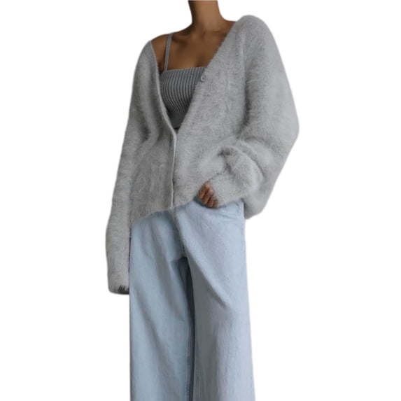 Cekizud Cardigan Sweaters for Women V‑Neck Button Down Loose Knitted Fall Outerwear Tops, S-L