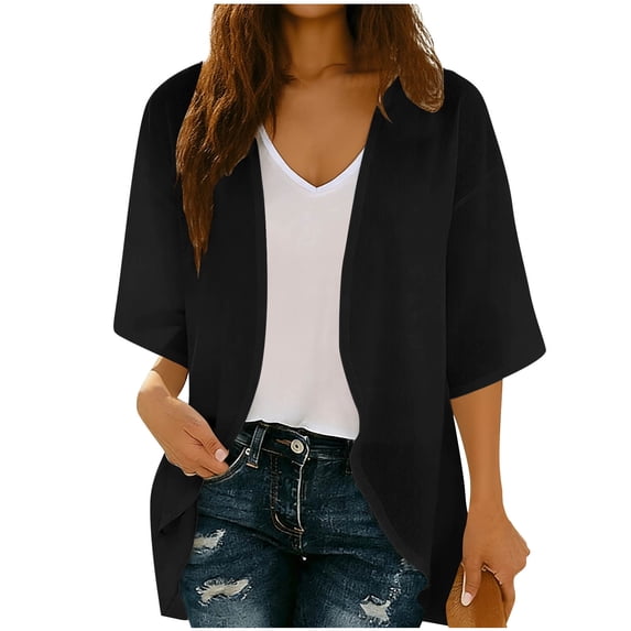 Cekizud Cardigans for Women Cropped Short Sleeve Open Front Fall Casual Sweater Knitwear Outerwear Tops, S-2XL