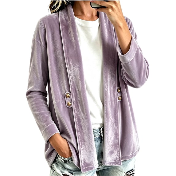 Cekizud Cardigans for Women Lightweight Velvet Long Sleeve Open Front Casual Outerwear Tops with Pockets, S-2XL