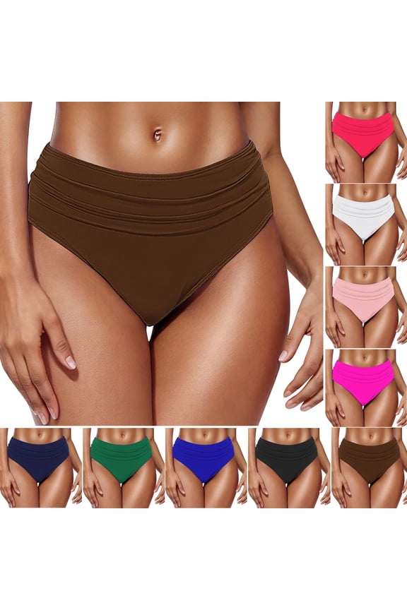 Full Coverage Bikini Bottoms for Women Mid Rise Bathing Suit Ruched Tummy Control Swim Bottoms,Sizes S-2XL