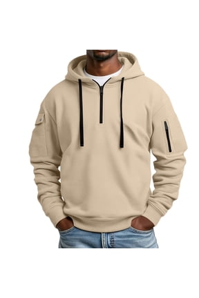 Hoodies for Men 1/4 Zip Hoodie Sweatshirt Utility Arm Pocket Relaxed Fit Pullover Jacket, Sizes S-3XL