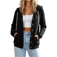thumbnail image 1 of Cekizud Hoodies for Women Button Down Ribbed Knit Drawstring Hood Long Sleeve Cardigans with Pockets, Sizes S-2XL, 1 of 8